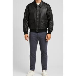 St John's bay vintage dark brown bomber flight jacket leather multi pocket L #